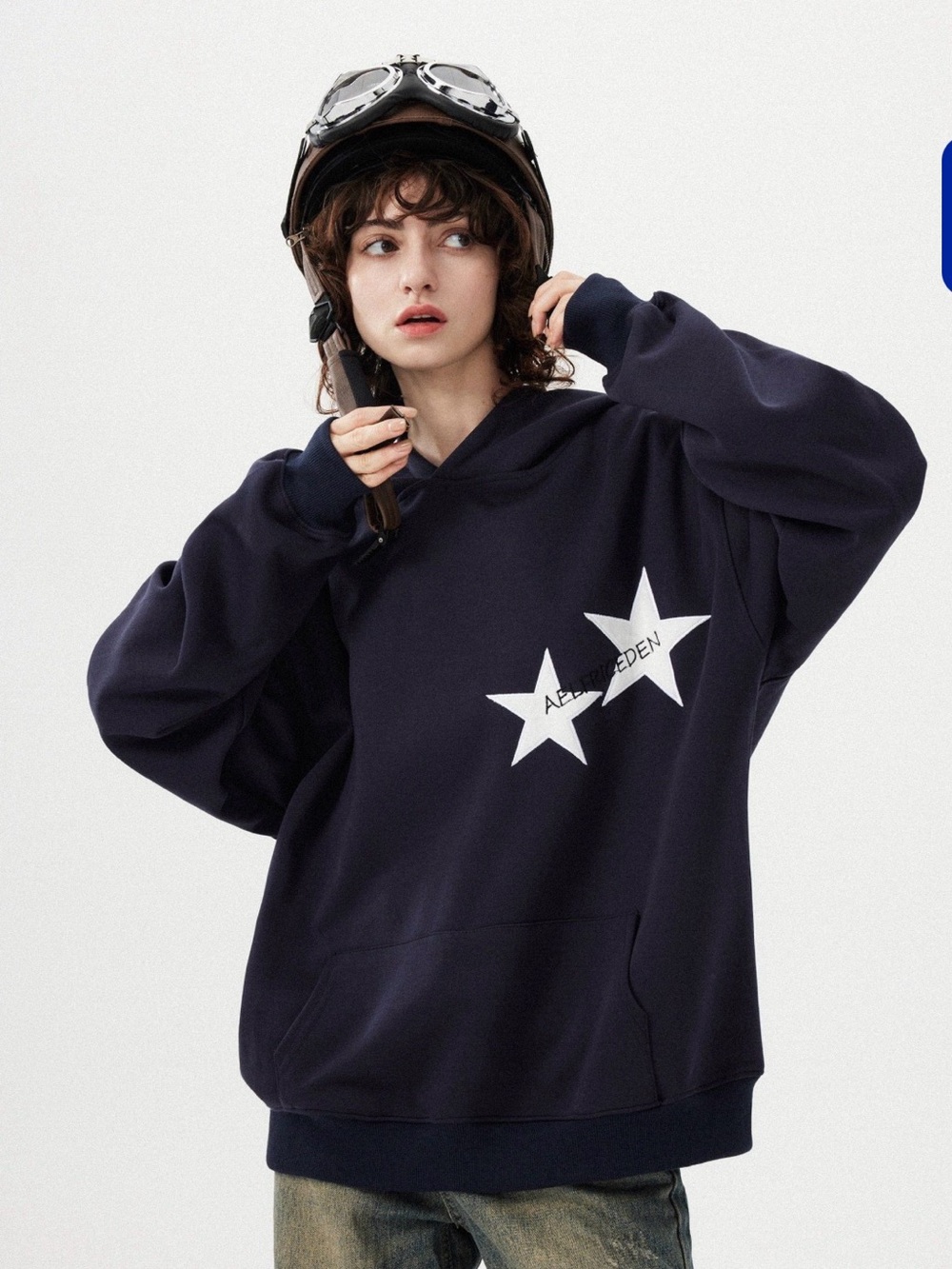 AELFRIC EDEN STAR COLOR CONTRAST HOODIE DARK BLUE size XS